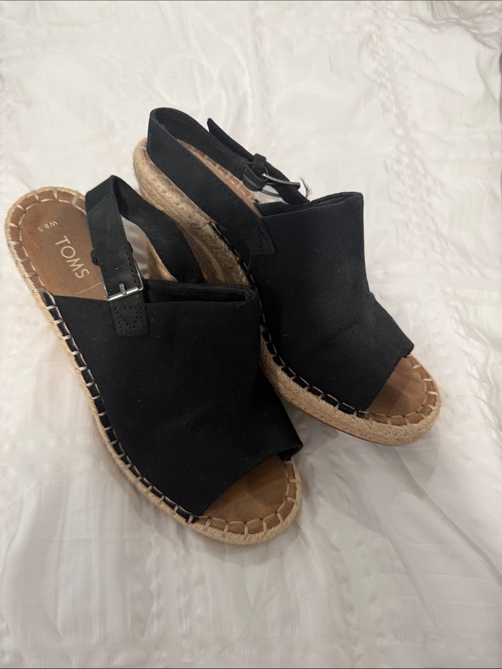TOMS Black Canvas Espadrille Slingback Wedge